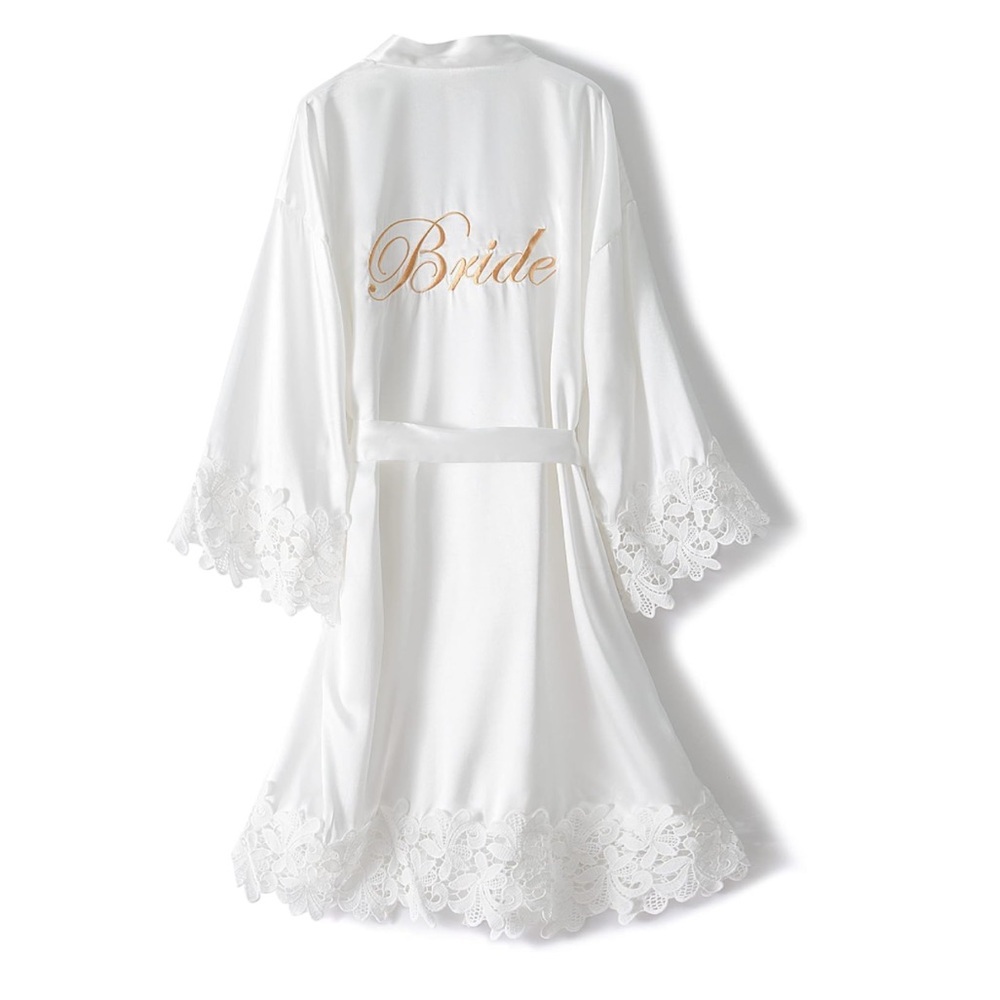 Bride Robe Satin Lace Glitter Robe Luxurious Silky Rhinestones Kimono Size Small